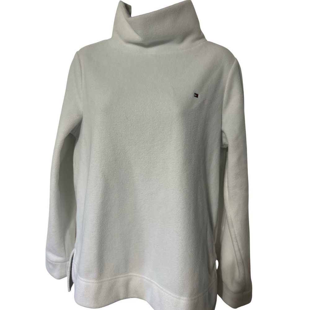 Tommy Hilfiger Women's Fleece Mock Neck Pullover White Casual‎ Top Size Medium M